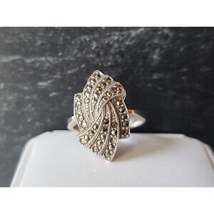 925 Sterling Silver Marcasite Ring Vintage, SIZE US 8, READ Description